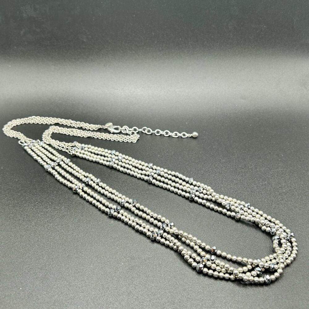 L10 Chico’s Silver tone beaded Long Necklace triple strand